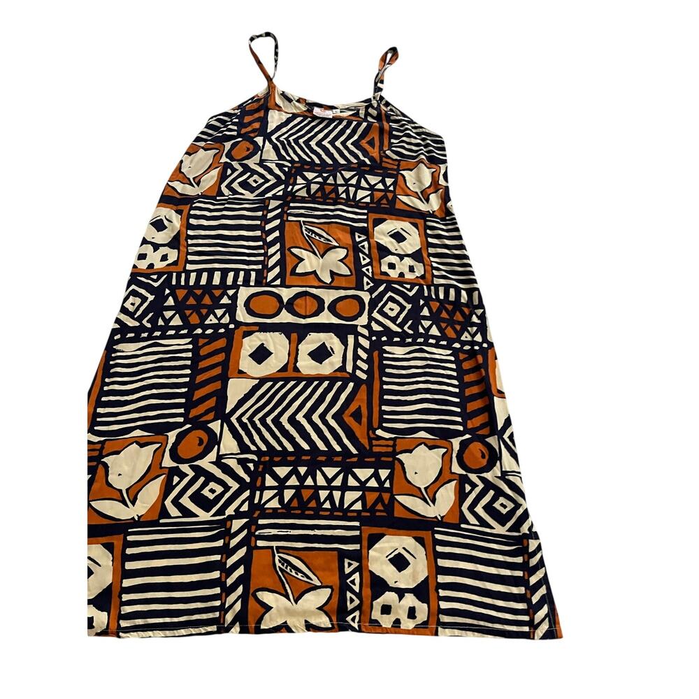 Vintage 90s Pineapple Moon Geometric Graphic Maxi Dress Size L Boho Batik